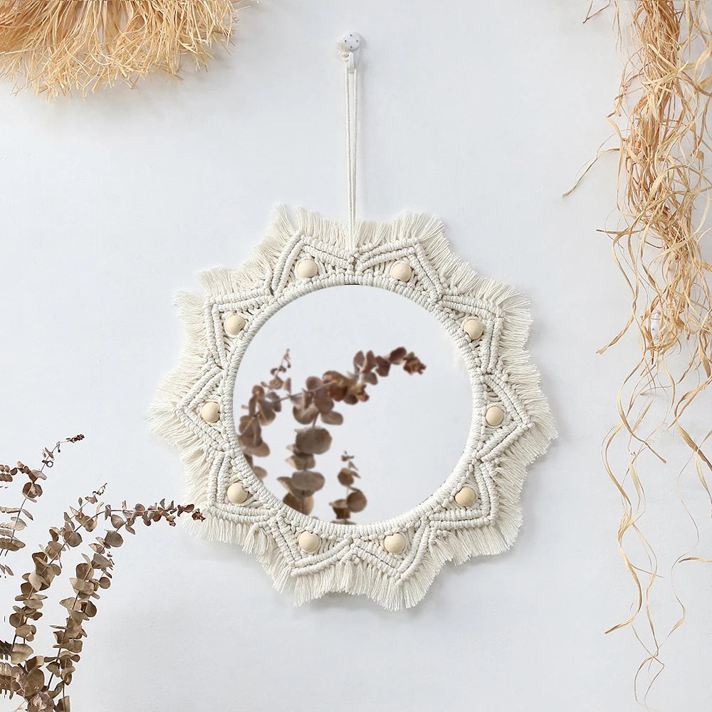 Boho Macrame Round Mirror – Aesthetic Wall Hanging for Bedroom, Living Room, and Home Décor