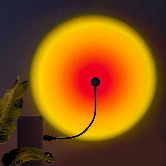 USB Sunset Lamp LED Projector – 360° Rotating Mood Light for Home & Photography