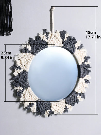 Boho Macrame Round Mirror – Aesthetic Wall Hanging for Bedroom, Living Room, and Home Décor