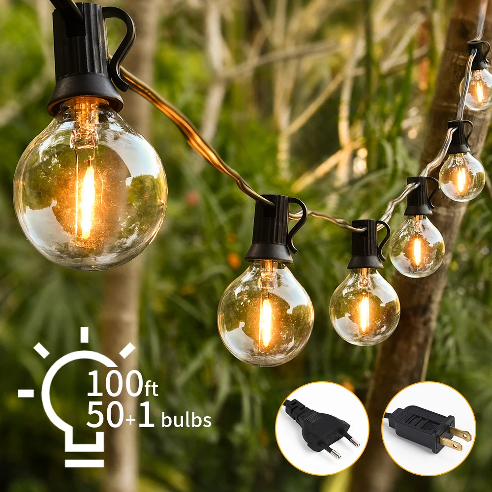 30M G40 LED Globe String Lights – Warm White Patio & Outdoor Decoration