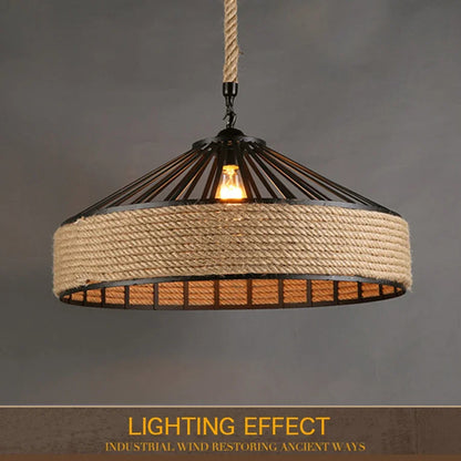 Classical Hemp Rope Pendant Hanging Lamp – Retro Industrial Ceiling Chandelier