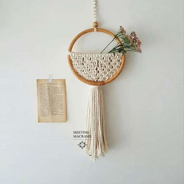 Nordic Boho Macrame Wall Hanging – Round Geometric Tapestry for Home and Dorm Decor