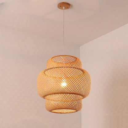 Handwoven Natural Bamboo Pendant Light – Rustic Asian-Inspired Lantern