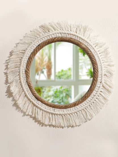 Boho Macrame Round Mirror – Aesthetic Wall Hanging for Bedroom, Living Room, and Home Décor