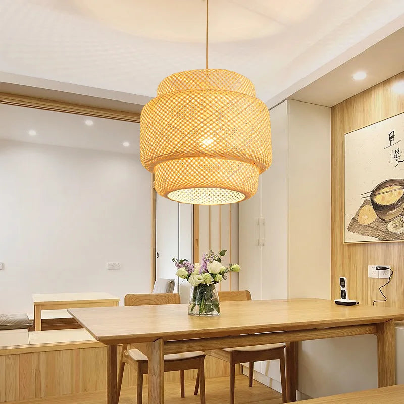 Handwoven Bamboo Lantern Pendant Light – Natural Rattan Wicker Chandelier