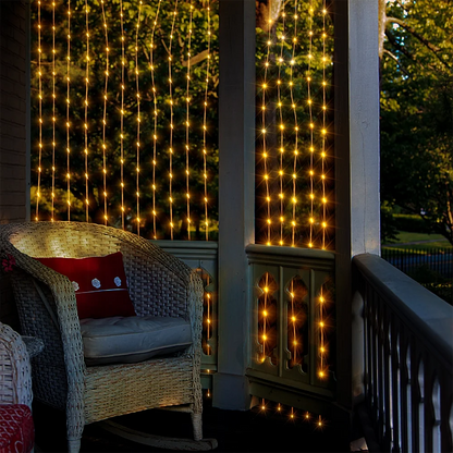 Solar Curtain String Lights, Outdoor Waterproof Fairy Garland with 8 Lighting Modes