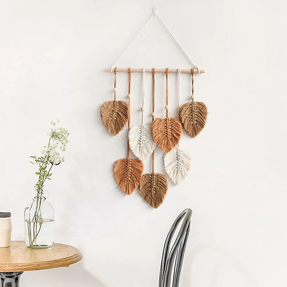 Leaf Macrame Wall Hanging – Boho Aesthetic Tapestry for Home and Wedding Decoration