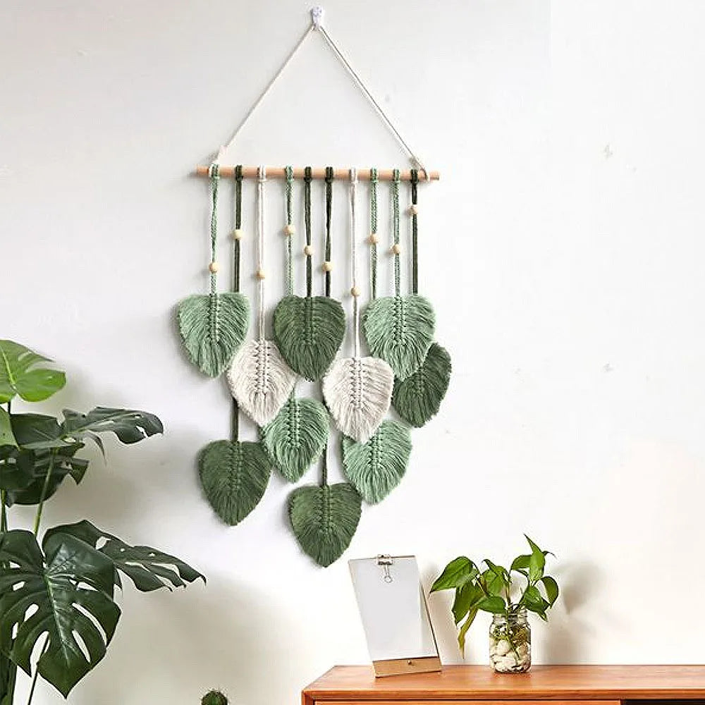 Leaf Macrame Wall Hanging – Boho Aesthetic Tapestry for Home and Wedding Decoration