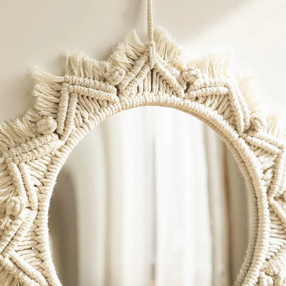 Boho Macrame Round Mirror – Aesthetic Wall Hanging for Bedroom, Living Room, and Home Décor