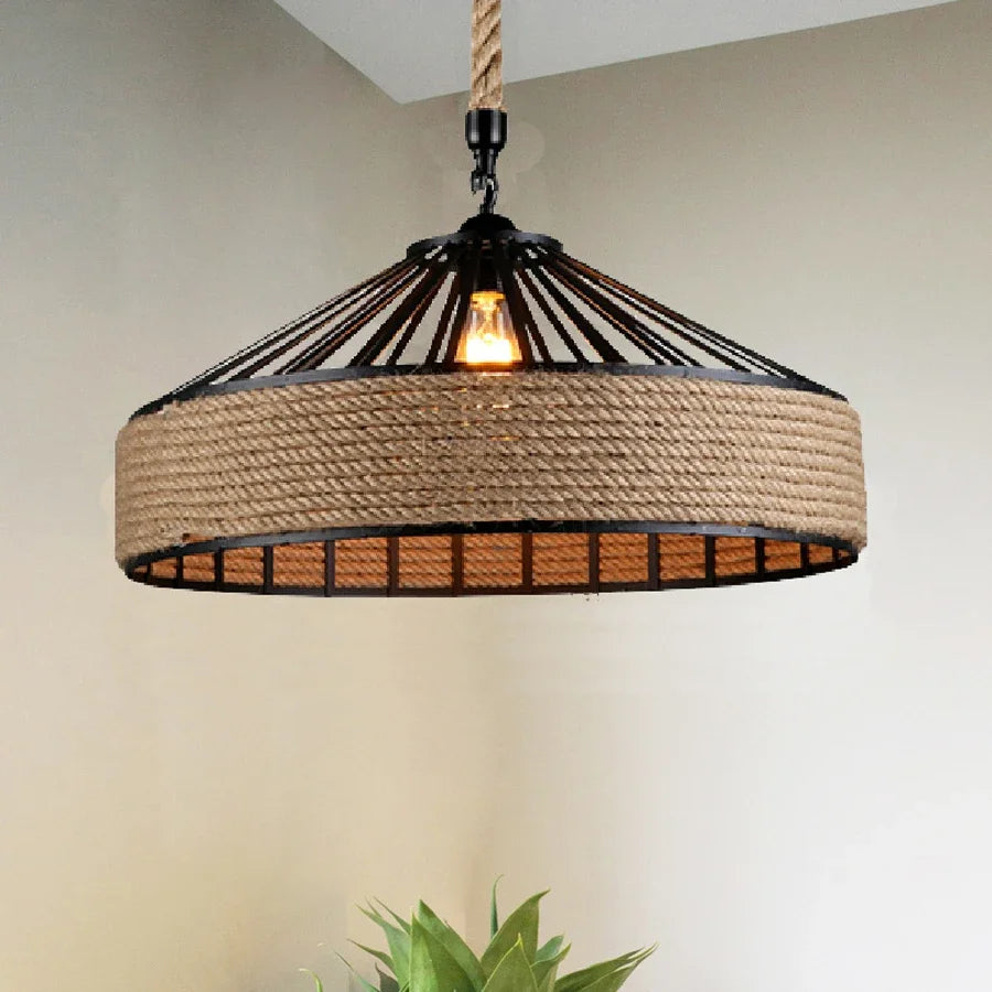 Classical Hemp Rope Pendant Hanging Lamp – Retro Industrial Ceiling Chandelier