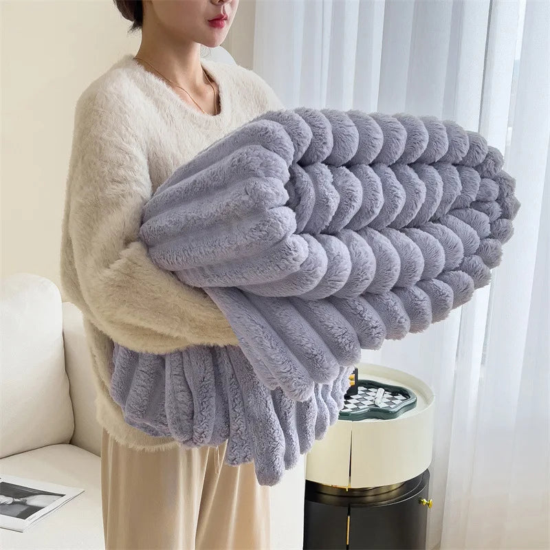 Light Luxury Solid Color Multifunctional Rabbit Velvet Blanket