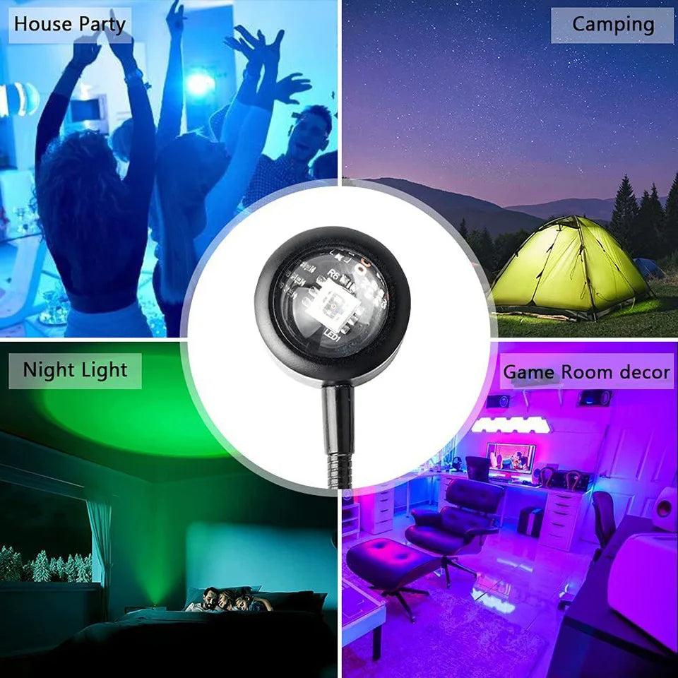 USB Sunset Lamp LED Projector – 360° Rotating Mood Light for Home & Photography