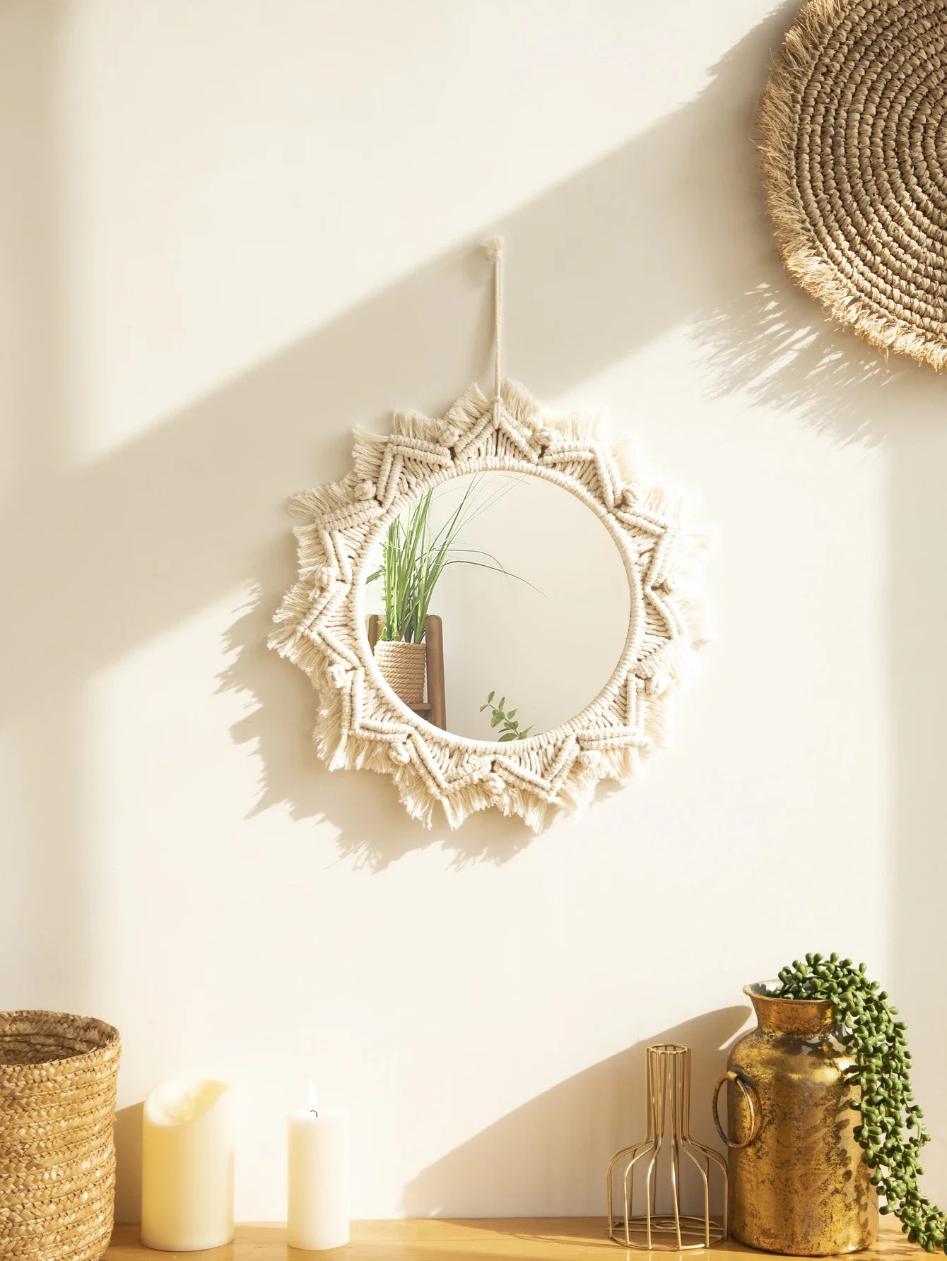 Boho Macrame Round Mirror – Aesthetic Wall Hanging for Bedroom, Living Room, and Home Décor