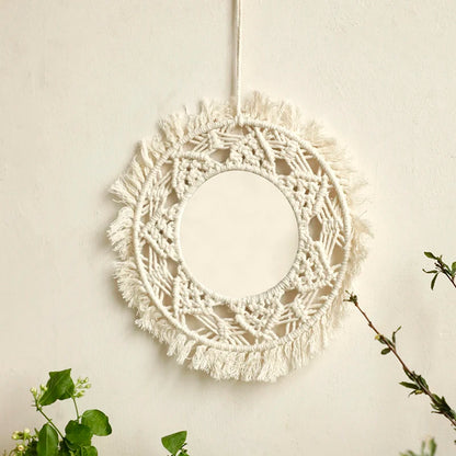 Boho Macrame Round Mirror – Aesthetic Wall Hanging for Bedroom, Living Room, and Home Décor