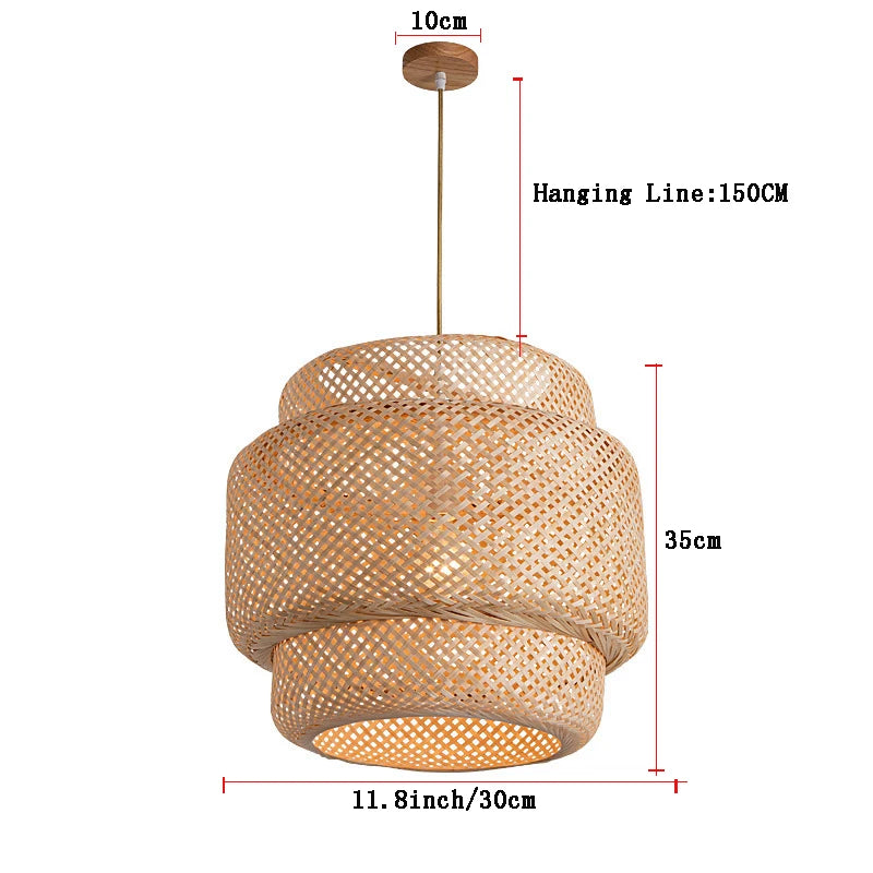 Handwoven Bamboo Lantern Pendant Light – Natural Rattan Wicker Chandelier