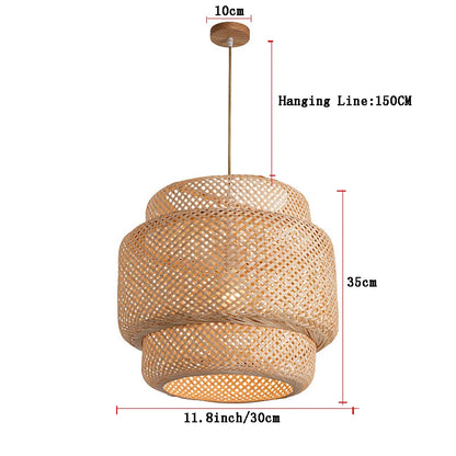 Handwoven Bamboo Lantern Pendant Light – Natural Rattan Wicker Chandelier