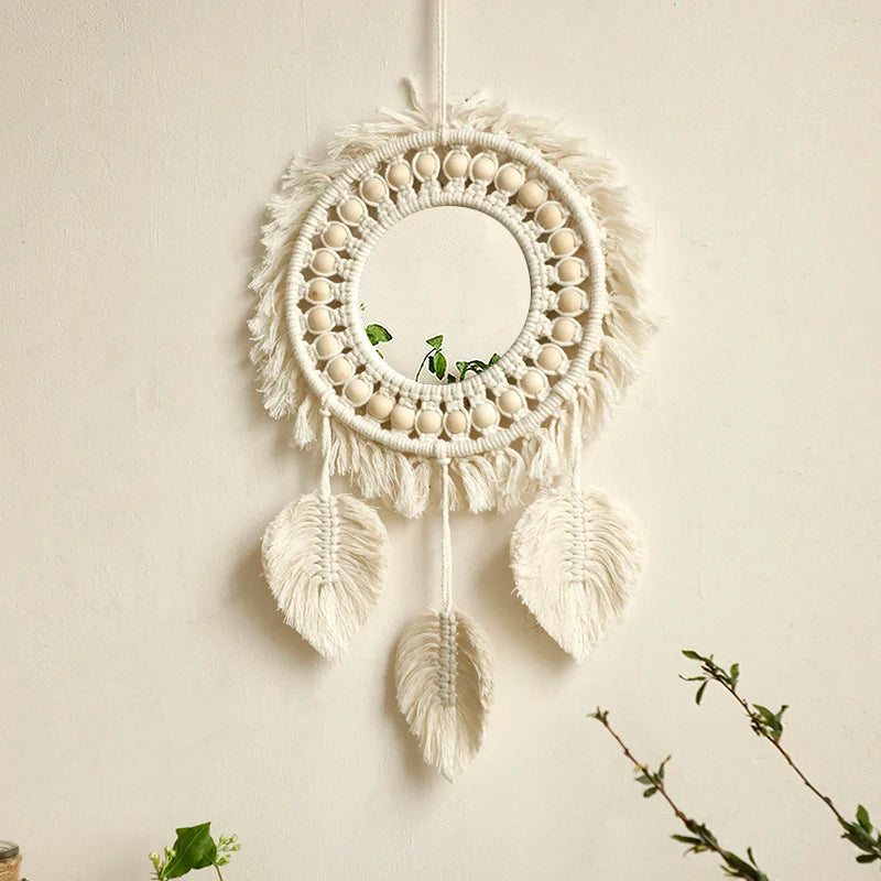 Boho Macrame Round Mirror – Aesthetic Wall Hanging for Bedroom, Living Room, and Home Décor