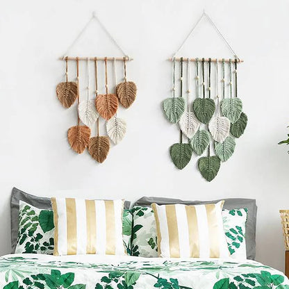 Leaf Macrame Wall Hanging – Boho Aesthetic Tapestry for Home and Wedding Decoration