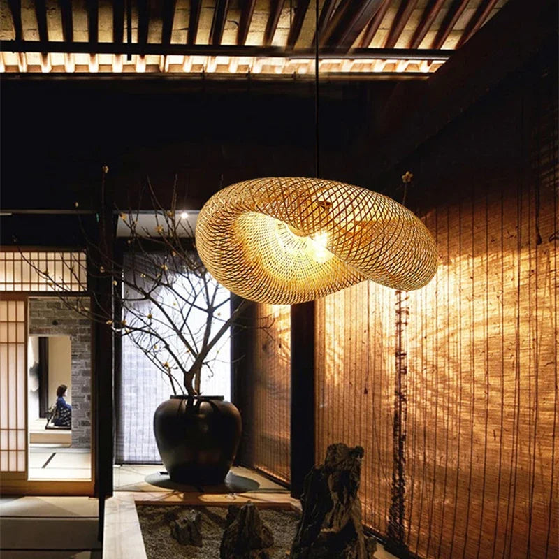 Hand Knitted Chinese Style Bamboo Pendant Lamp