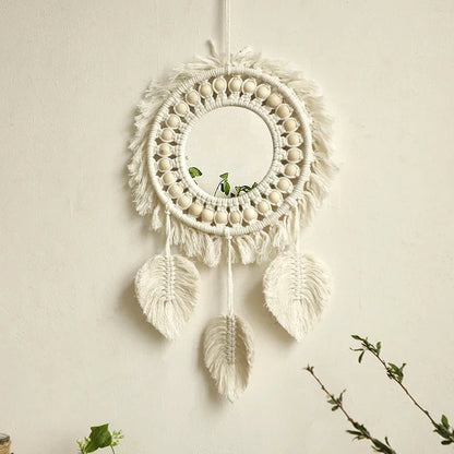 Boho Macrame Round Mirror – Aesthetic Wall Hanging for Bedroom, Living Room, and Home Décor