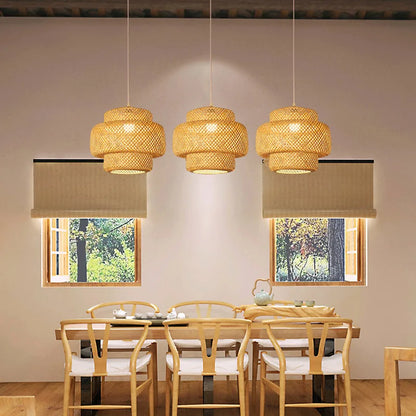 Handwoven Bamboo Lantern Pendant Light – Natural Rattan Wicker Chandelier