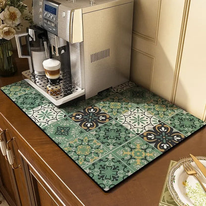 Classical Floral Diatomaceous Earth Coffee Machine Mat – Stylish & Practical