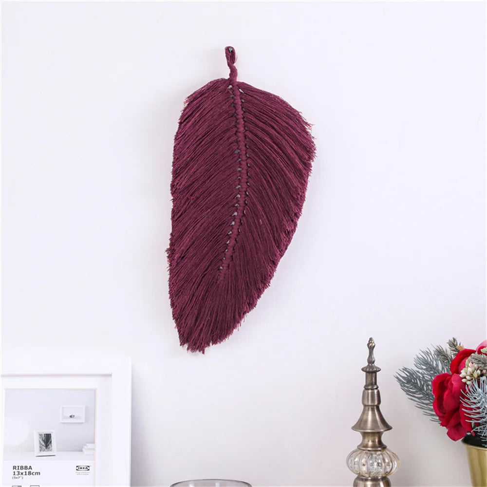 Handmade Macrame Tassel Leaves Tapestry – Nordic Boho Wall Hanging for Kids Room & Nursery Décor