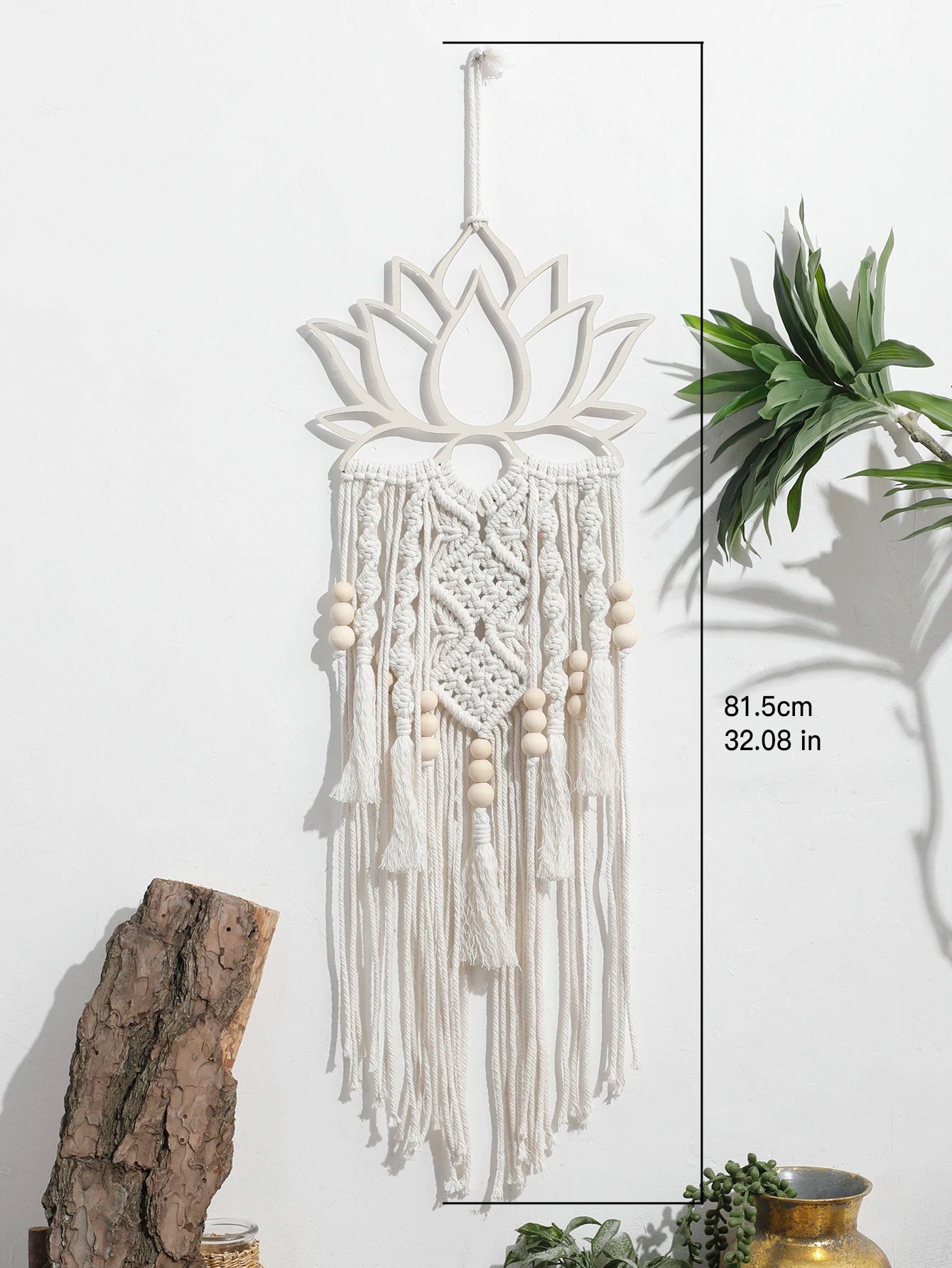 Lotus Macrame Wall Hanging - Boho Dream Catcher Craft Ornament for Bedroom, Dorm, or Apartment Decoration