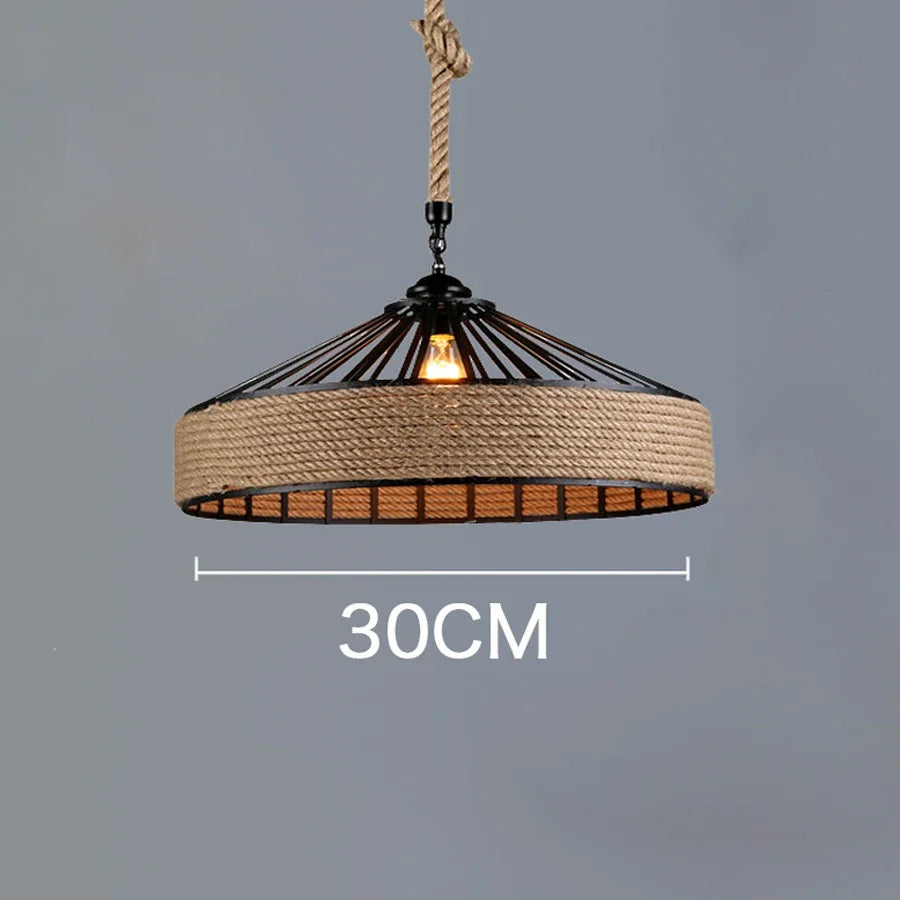 Classical Hemp Rope Pendant Hanging Lamp – Retro Industrial Ceiling Chandelier