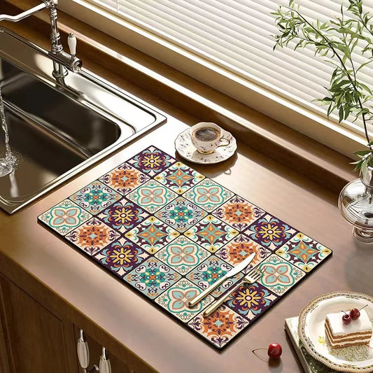 Classical Floral Diatomaceous Earth Coffee Machine Mat – Stylish & Practical