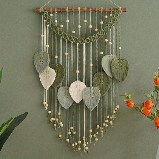 Handmade Green Leaves Macrame Wall Hanging