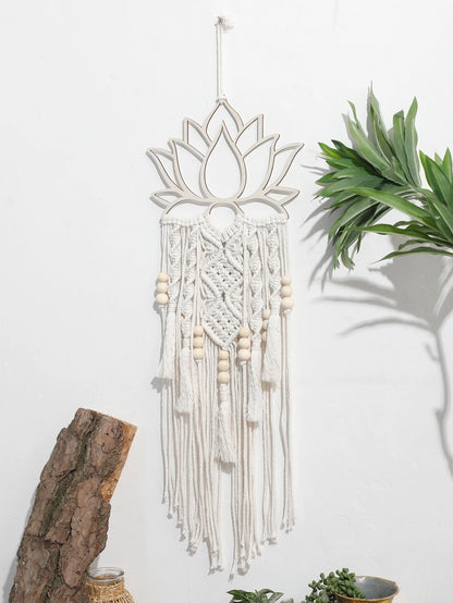 Lotus Macrame Wall Hanging - Boho Dream Catcher Craft Ornament for Bedroom, Dorm, or Apartment Decoration